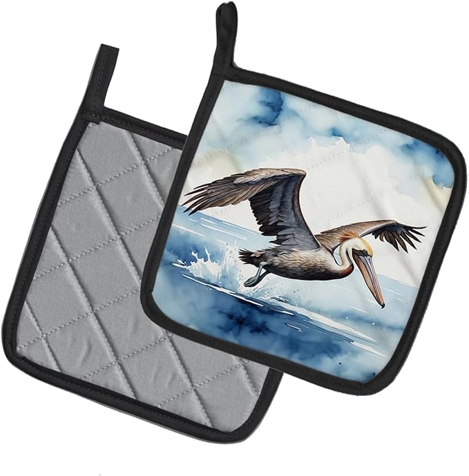 Caroline's Treasures Pelican Diving Pair of Pot Holders Kitchen Heat Resistant Pot Holders Sets Oven Hot Pads for Cooking Baking BBQ, 7 1/2 x 7 1/2