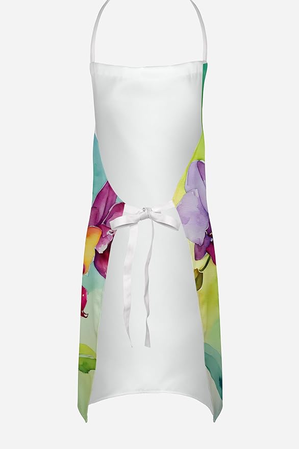 Caroline's Treasures Orchids in Watercolor Apron Cooking Kitchen Server Baking Crafts Gardening for Adult Women Men, Unisex, Large, Multicolor