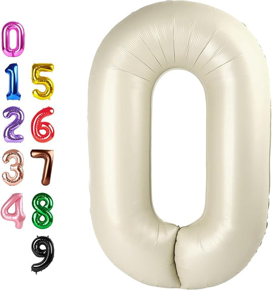 Balloon Numbers 40 Inch Big 0 Cream Balloon Numbers for Birthday Decoration, Baloon for 10 20 30 40 100 2025 Graduation Decor Wedding Anniversaries Party