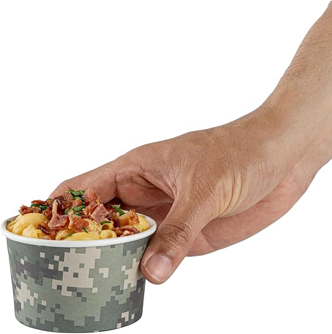 Restaurantware Coppetta 5 Ounce Dessert Cups, 200 Disposable Ice Cream Cups - Lids Sold Separately, Sturdy, Camouflage Paper FroYo Bowls, For Hot And Cold Foods, Perfect For Gelato Or Mousse