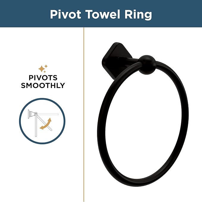 Franklin Brass Gainesville (1-Pack) Hand Towel Holder Matte Black Towel Racks for Bathroom Wall Round Towel Ring Holder for Bath Towel Hanger for Kitchen, Bathroom Accessories GNV46-MB