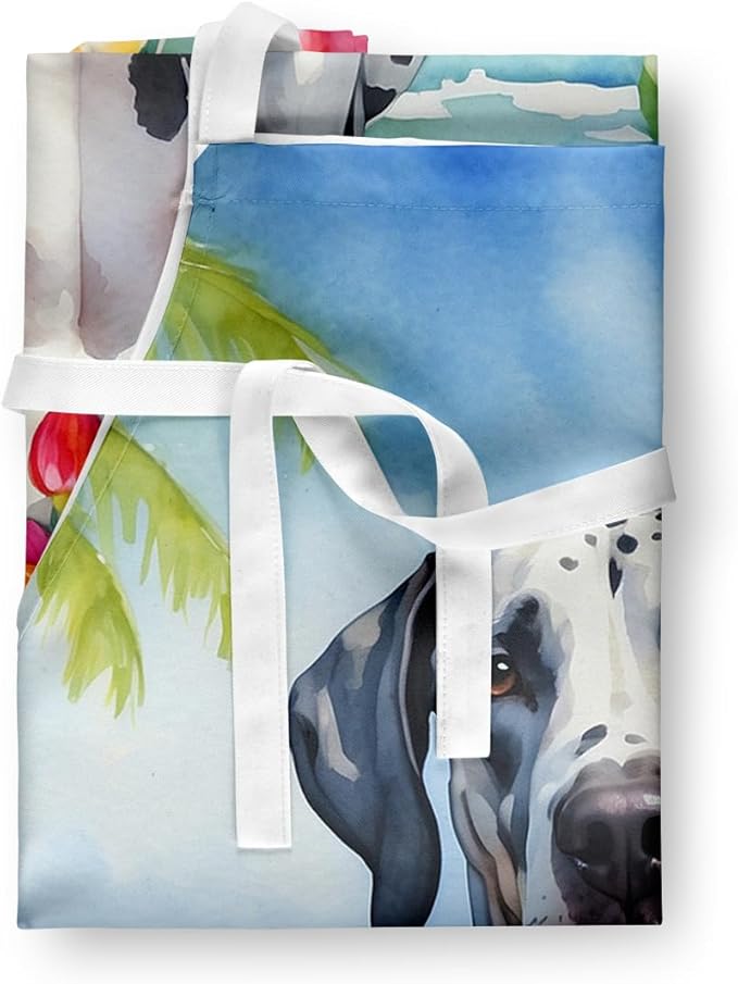 Caroline's Treasures Great Dane Luau Apron Cooking Kitchen Server Baking Crafts Gardening for Adult Women Men, Unisex, Large, Multicolor