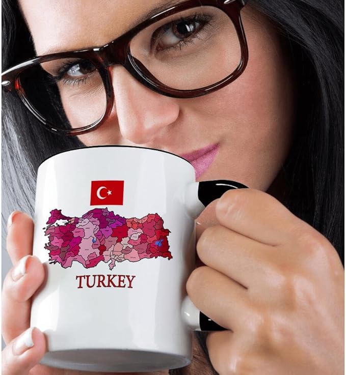 3dRose Map and Flag of Turkey with Provinces Labeled and Colored Two Tone Mug, 11 oz, Black
