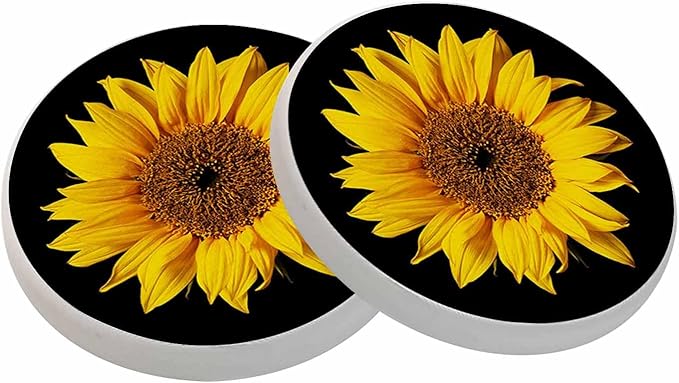 Yellow Sunflower Coasters Petal Bloom Plant Flower Dark Absorbent Drink Coaster Set of 2 Unique Beer Beverage Coasters for Coffee Table Cup Bar Coasters Cute Cork Ceramic Coasters