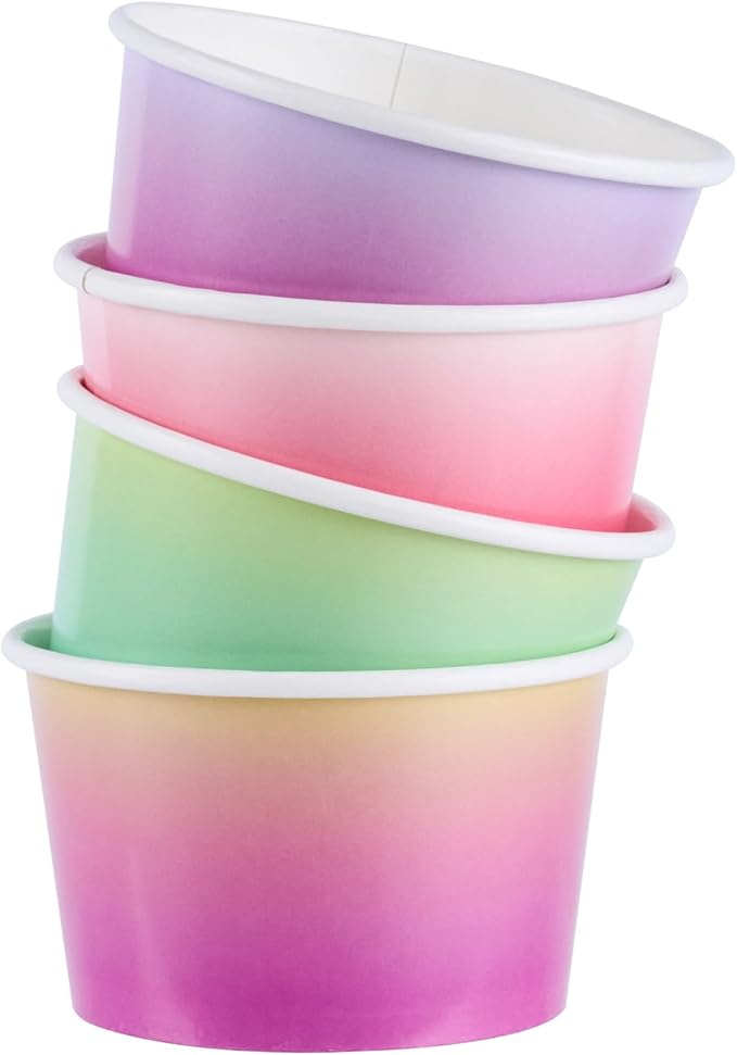 Restaurantware Paper Cups 200 Count 8 Ounce Square Disposable Ice Cream Containers, Leak-Resistant Paper Dessert To Go Cups, Hot And Cold Food, Durable Assorted Ombre Design