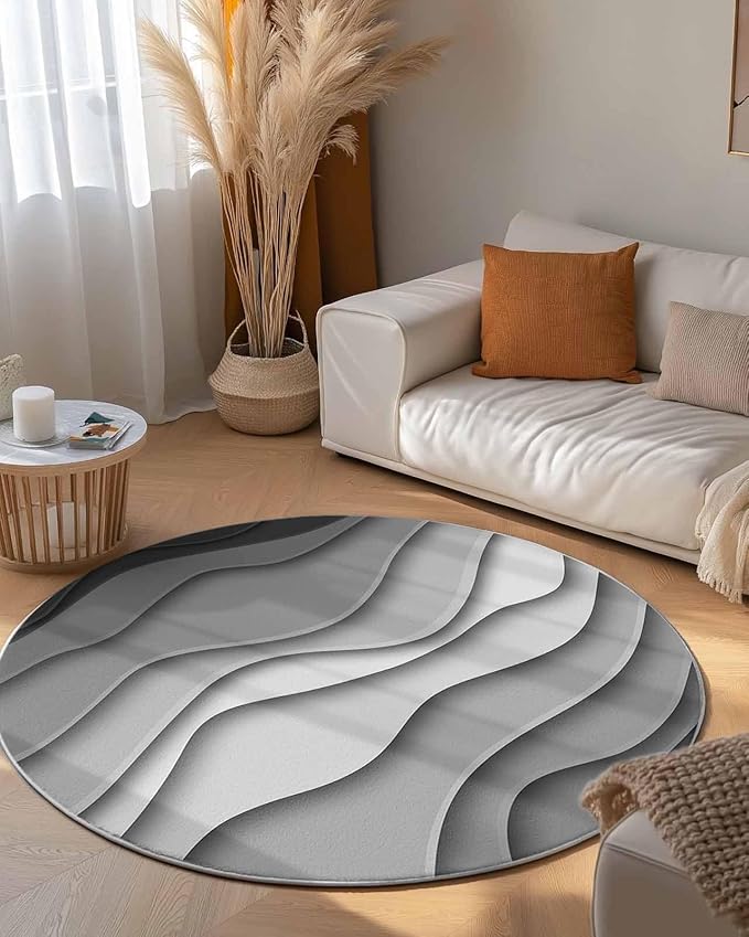 Round Area Rug,Gray Stripe Gradient Color Block Water Ripple Circle Living Room Rug Non-Slip Rugs Indoor Carpet,Ombre Abstract Geometric Art Soft Comfort Rugs for Bedroom KidsRoom Nursery