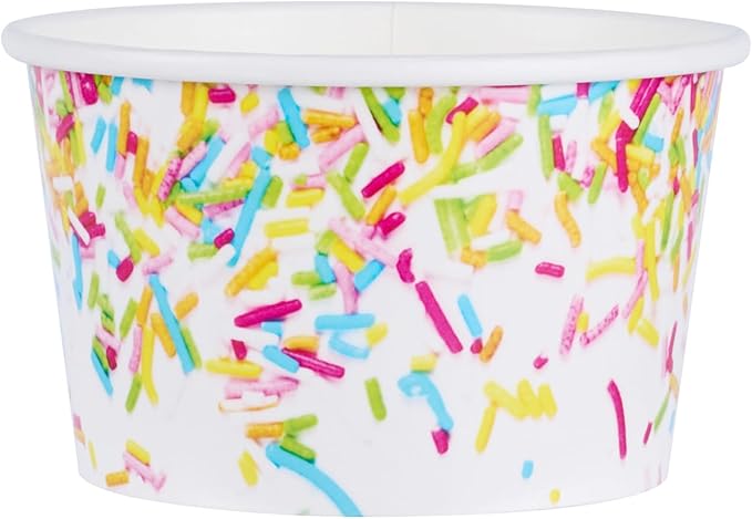 Coppetta 8 Ounce Dessert Cups, 50 Greaseproof Ice Cream Cups - Lids Sold Separately, For Hot And Cold Foods, White Paper Yogurt Bowls, Party Sprinkle Design, Disposable, Sturdy - Restaurantware