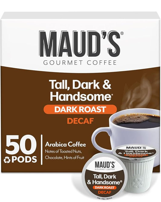 Maud's Decaf Dark Roast Coffee Pods, 50ct, Decaffeinated Coffee in Single Serve Pods – 100% Arabica Coffee, Compatible with Keurig K Cups Maker