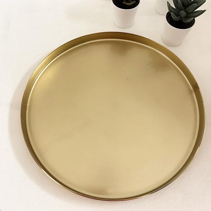 Enliven Gold Round Tray 12 Inch Brass Serving Platter | Hammered Metal Decorative Plate for Coffee Table, Bar, Kitchen, Bathroom & Display