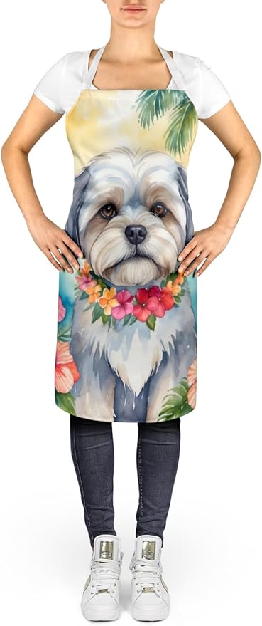 Caroline's Treasures Lhasa Apso Luau Apron Cooking Kitchen Server Baking Crafts Gardening for Adult Women Men, Unisex, Large, Multicolor