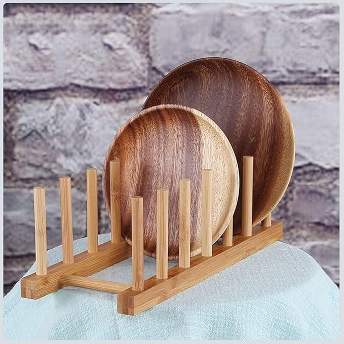2pcs Wood Dish Racks Kitchen Countertop Plate Drainers Kitchen Supplies