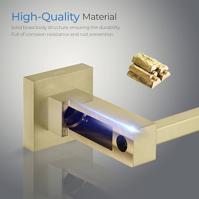 KIBI Cube 10 Inch Hand Towel Bar | Solid Brass Wall Mounted Bathroom Towel Holder for Small Spaces | Modern & Durable Design | Rust-Resistant Finish (Brushed Gold, KBA1503)
