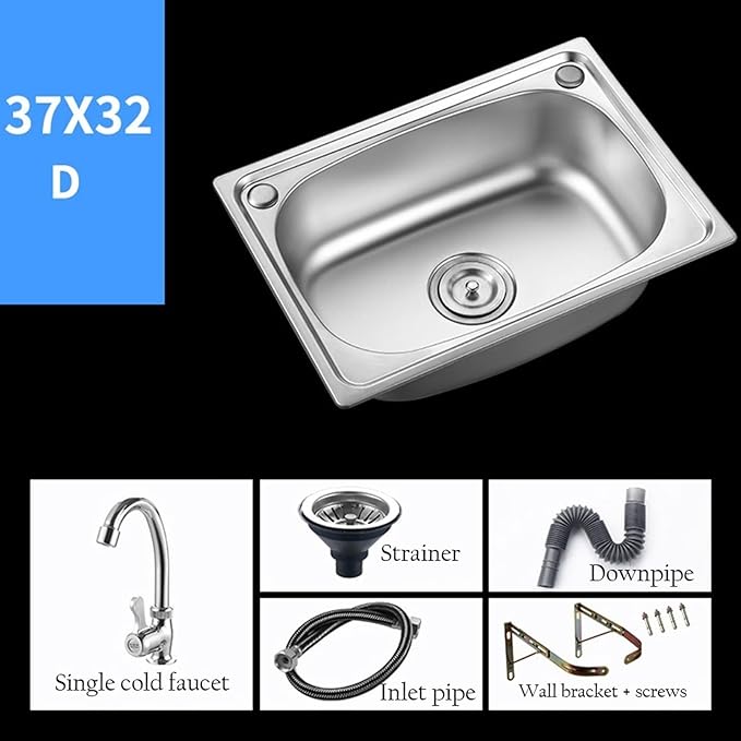 Stainless Steel Wall Hung Sink, Small Kitchen Sink, Commercial Wall Mount Sink for Restaurants, Stores, Bars and Home(Silver D(37x32cm)