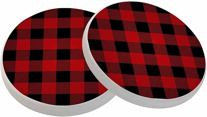 oFloral Red Black Plaid Coasters for Drinks Vintage Classic Checkered Cups Place Mats for Home Decor Set of 2, 4 Inch