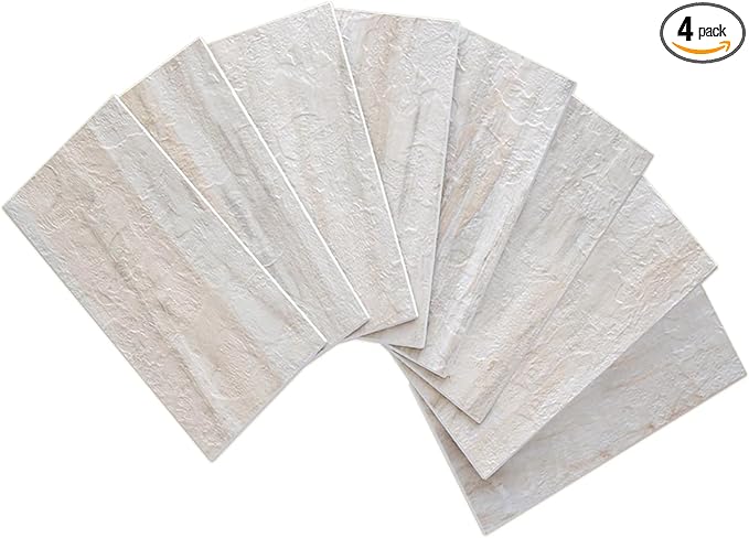 AULIGET 4-Piece Beige Slate Peel and Stick Backsplash Wall Tiles, 3" x 6" PVC Faux Stone Stick on Tile for Backsplash Kitchen, Bathroom, Laundry Room, Camper, Fireplace