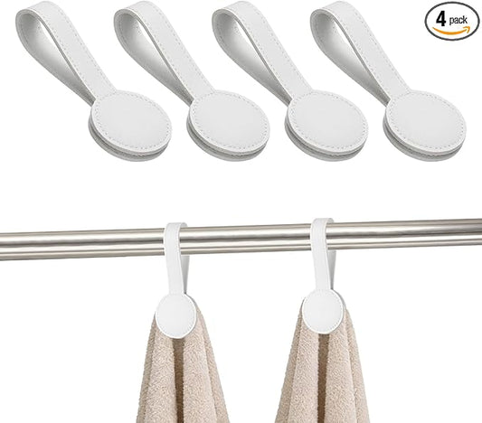 uxcell 4 Pcs Kitchen Magnetic Towel Clips, Leather Towel Holder Clip Multi-Purpose Hand Hooks Kitchen Accessories for Oven Handles Bars Racks, White