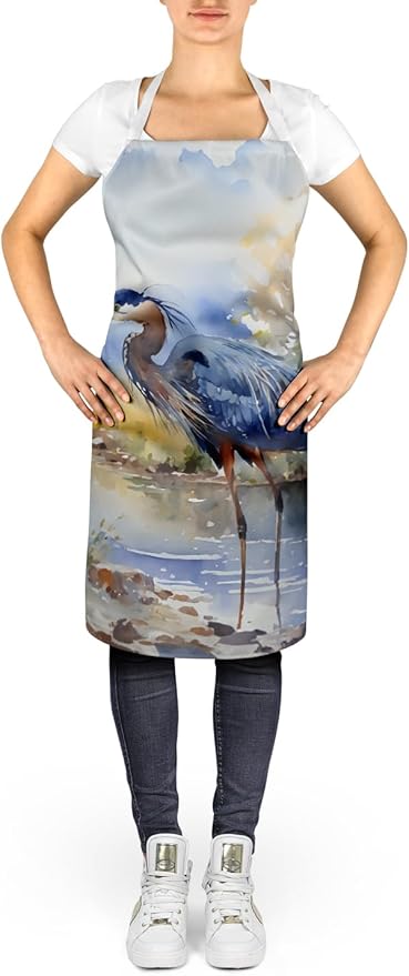 Caroline's Treasures Blue Heron Apron Cooking Kitchen Server Baking Crafts Gardening for Adult Women Men, Unisex, Large, Multicolor