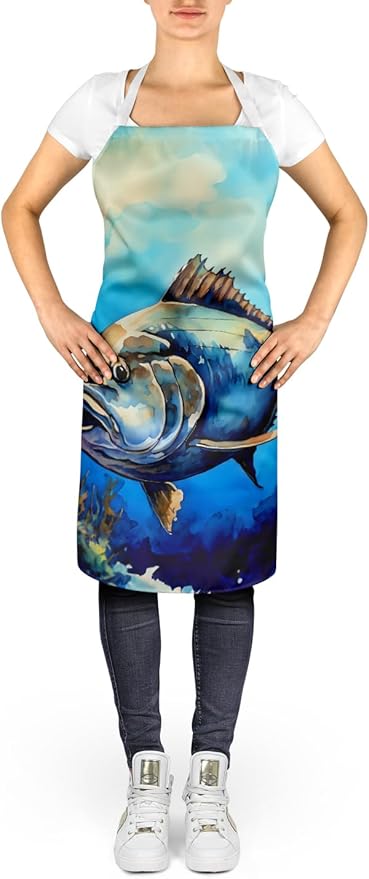 Caroline's Treasures Bluefin Tuna Apron Cooking Kitchen Server Baking Crafts Gardening for Adult Women Men, Unisex, Large, Multicolor