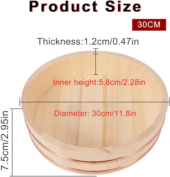 Sushi Rice Bowl with Spoon Wooden Hangiri Sushi Oke Rice Mixing Bucket for Knead The Dough Place Cooked Dishes and Mixed Sushi Rice Family Restaurant Kitchens Best Choice 42cm (30cm)