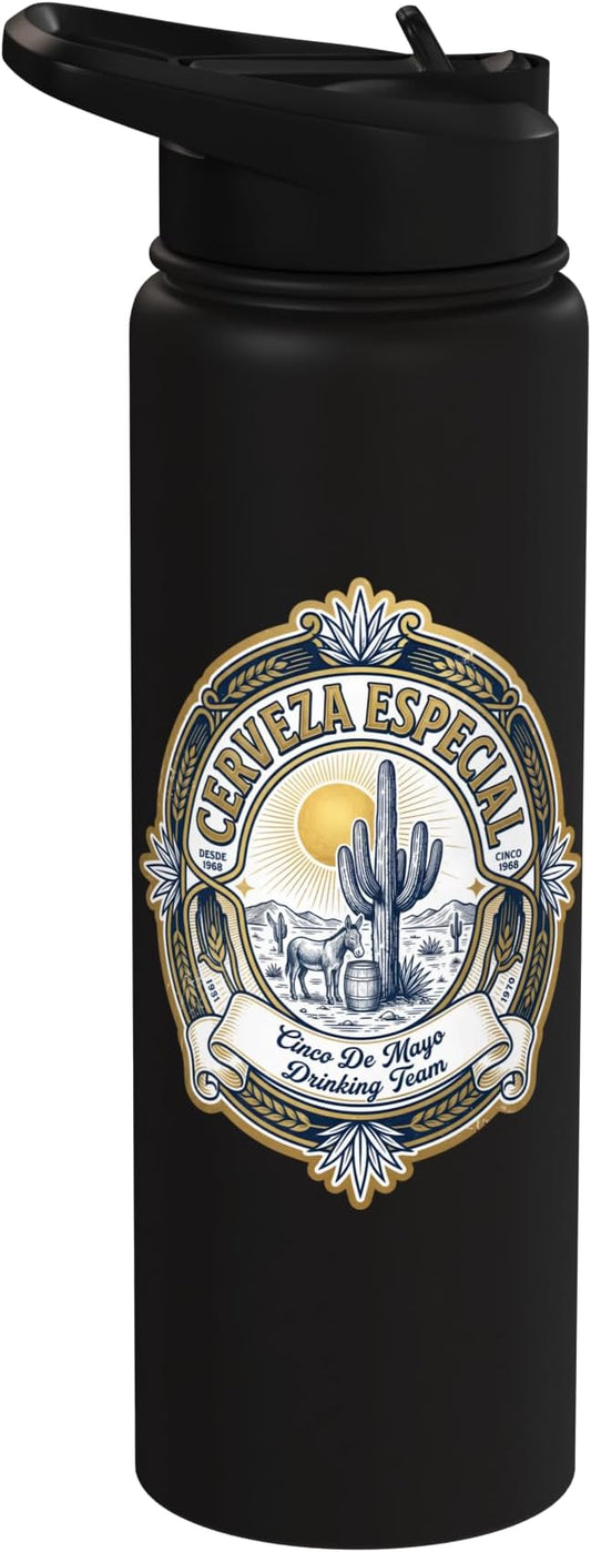 Beer Label Cerveza Cinco De Mayo Drinking Team Stainless Steel Insulated Water Bottle