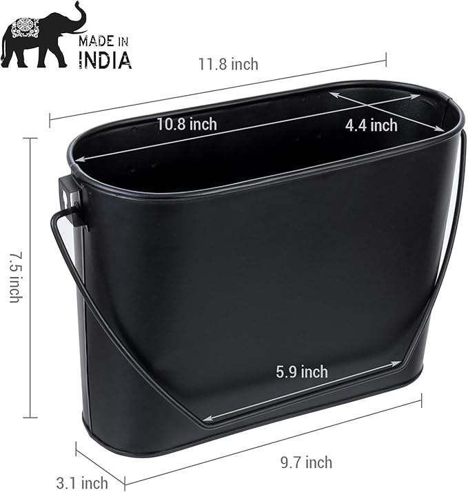 MyGift Modern Industrial Matte Black Metal Wall Mountable Bathroom Magazine Holder, Hanging or Tabletop Bucket Style Storage Bin - Handcrafted in India