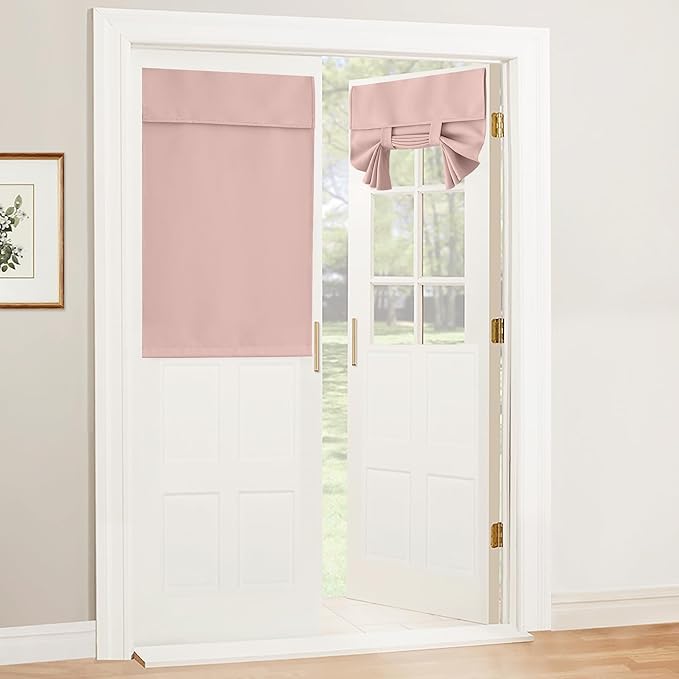 RYB HOME French Door Curtain for Door Window, Privacy Blackout Curtains for Front/Tricia/Sidelight Window Tie up Shade for Kids Nursery Bedroom, W26 x L40 inch, 1 Panel, Orange Pink