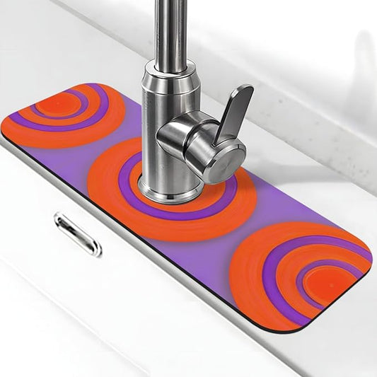 Orange circle centre Printed faucet absorbent mat, suitable for bathrooms, kitchens, and other sink areas.