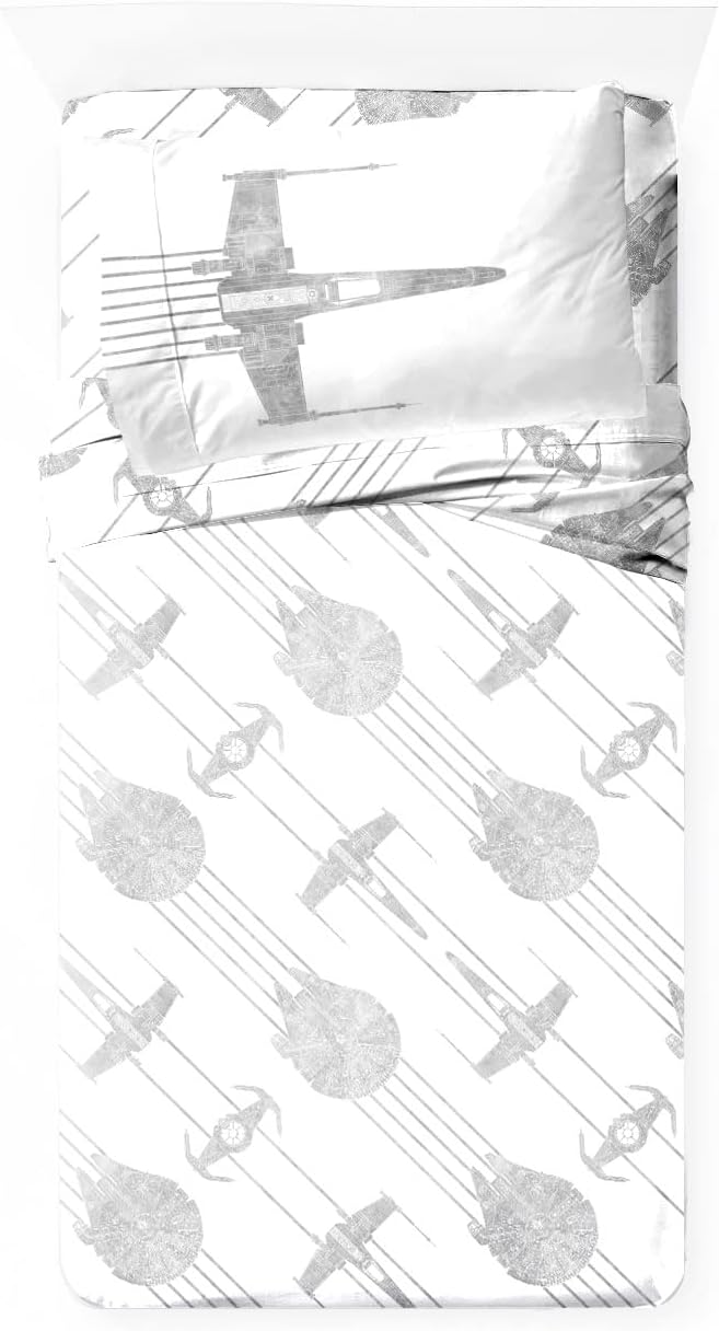 Jay Franco Kids Sheet Set with Fitted, Flat Sheets & Pillow Cover - Ultra-Soft Bedding with Pillowcase for Room Decor, White - Star Wars, 4 Piece Full