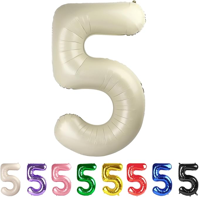 5 Numbers Balloon Birthday Decorations for Women Men, Number Balloons 40 In, Cream Birthday Party Decorations Big Balloons for 15 25 35 Wedding, Celebration Party, Graduations
