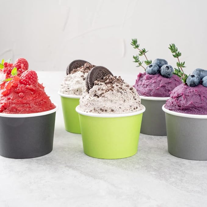 Coppetta 4 Ounce Dessert Cups, 200 Disposable Ice Cream Cups - Lids Sold Separately, Heavy-Duty, Green Paper Frozen Yogurt Bowls, For Hot And Cold Foods, Perfect For Gelato Or Mousse - Restaurantware