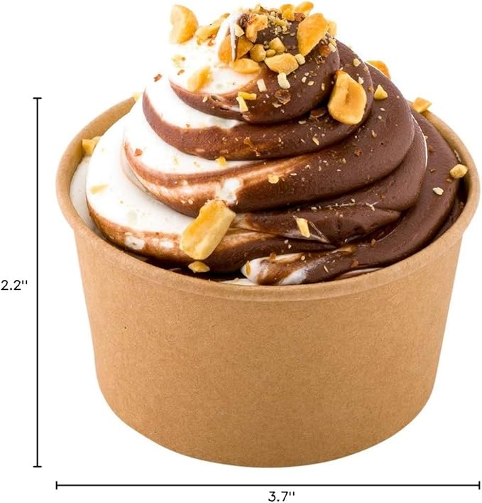 Coppetta 8-Ounce Dessert Cups, 200 Disposable Ice Cream Cups - Lids Sold Separately, Sturdy, Kraft Paper Frozen Yogurt Bowls, For Hot And Cold Foods, Perfect For Gelato Or Mousse - Restaurantware