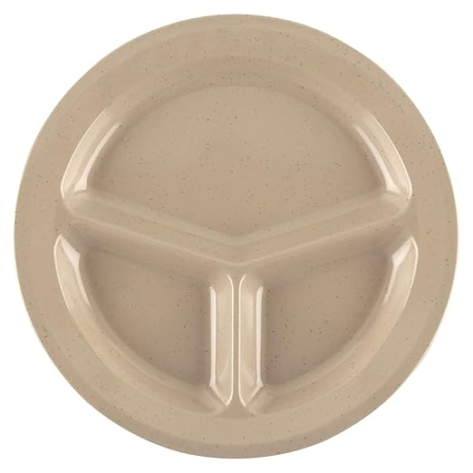 G.E.T. Heavy-Duty 3 Compartment Plastic Divided Compartment Plates, Deep Sided, 11", Sandstone (Set of 12)