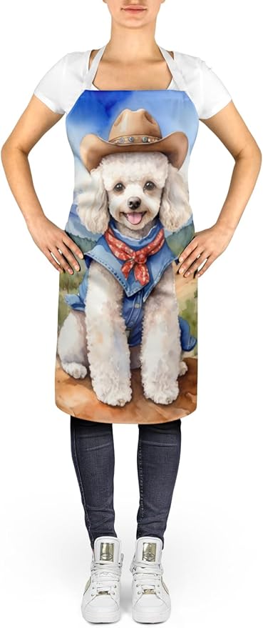 Caroline's Treasures Poodle Cowboy Welcome Apron Cooking Kitchen Server Baking Crafts Gardening for Adult Women Men, Unisex, Large, Multicolor