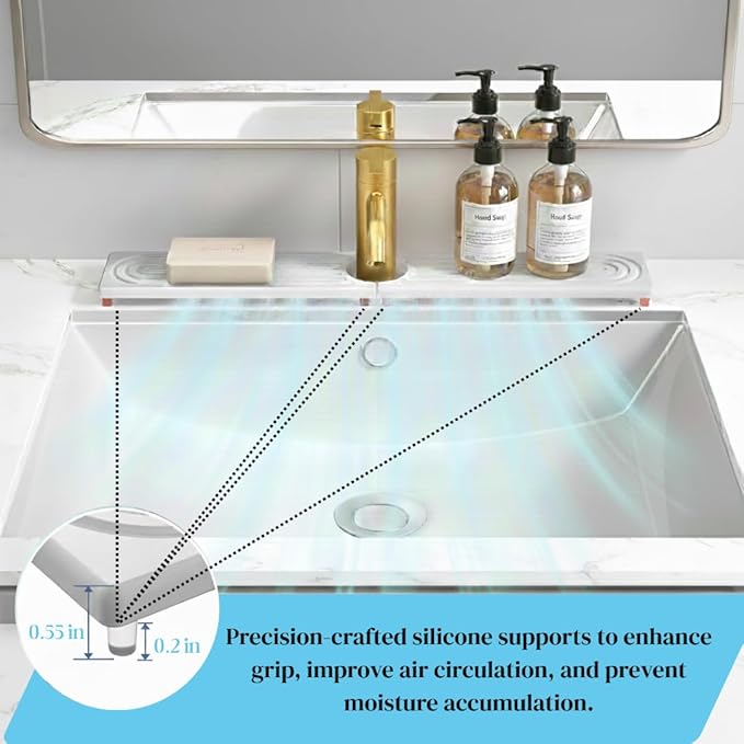 Faucet Mat for Kitchen Sink – Diatomite Drying Stone Mat & Sink Protector, Prevent Moisture – Sink Splash Guard Water-Absorbing Stone Tray for Bathroom Counter - Light Grey (23.6" x 3.9")