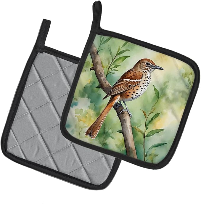 Caroline's Treasures Georgia Brown Thrasher Pair of Pot Holders Kitchen Heat Resistant Pot Holders Sets Oven Hot Pads for Cooking Baking BBQ, 7 1/2 x 7 1/2