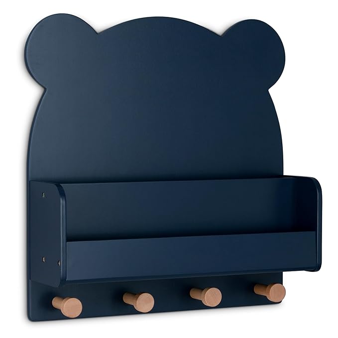 babyGap by Delta Children Brannan Bear Wall Shelf with 4 Hooks, Navy