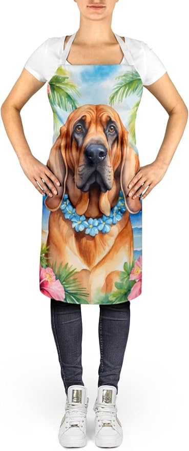 Caroline's Treasures Bloodhound Luau Apron Cooking Kitchen Server Baking Crafts Gardening for Adult Women Men, Unisex, Large, Multicolor