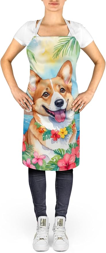 Caroline's Treasures Corgi Luau Apron Cooking Kitchen Server Baking Crafts Gardening for Adult Women Men, Unisex, Large, Multicolor