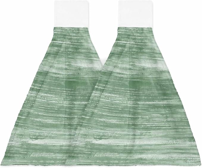 Alandar Home Kitchen Tie Towel Set of 2, Retro Sage Green Texture Absorbent Soft Hand Towels for Bathroom Hanging Towels, Modern Abstract Art Fast Drying Cleaning Cloth with Loop