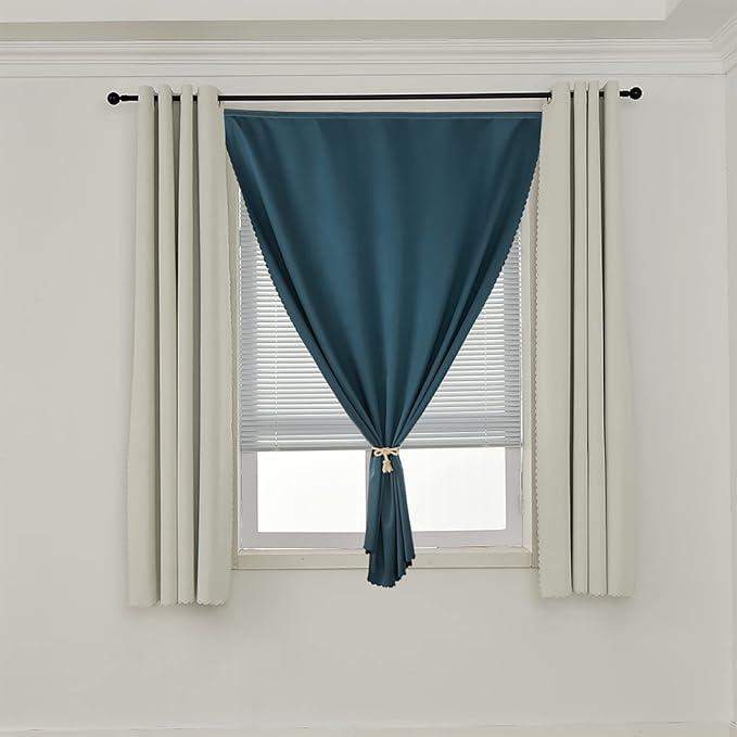 AJAZZ self Adhesive Portable 100% Blackout Curtains Simple and Easy to installBedroom Window Thermal Lnsulated Kitchen Room Darkening Black Small Drapes 1-Pack