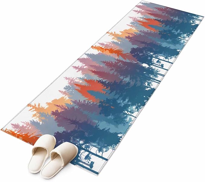 Runner Rug for Bedroom Hallway, Abstract Trees Forest Silhouette Kitchen Runner Rugs Area Rug 2x6ft, Natural Scene Plants Washable Soft Floor Carpet for Entryway Stair