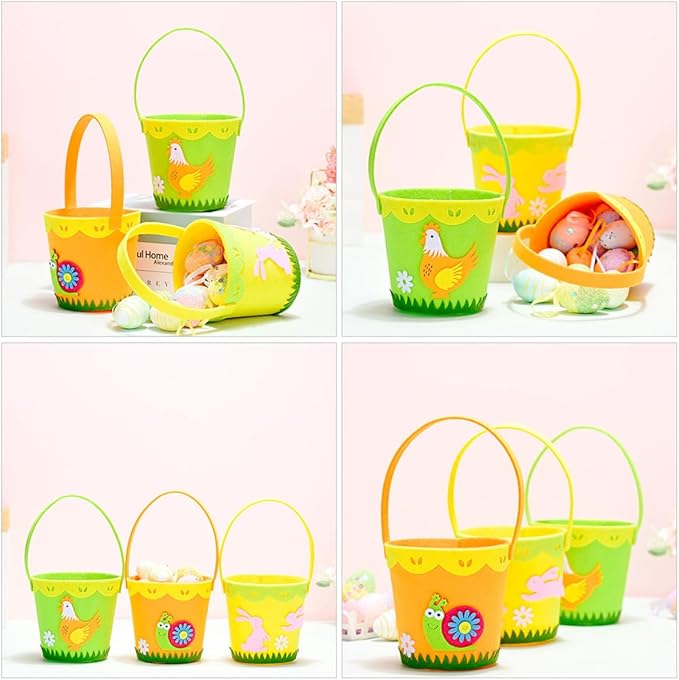 Cabilock Easter Non-woven Fabric Basket Handle Cute Cartoon Storage for Boys and Girls for Organizing Toys Snacks and Easter Surprises Lightweight and Portable Design