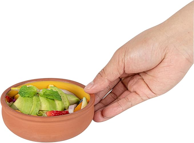 Restaurantware-Terra Tek 6.8 Ounce Terracotta Cazuelas, 2 Yellow Glazed Clay Pots For Cooking - Oven-Ready, Microwavable, Terracotta Serving Pots, Dishwashable, For Cooking And Serving