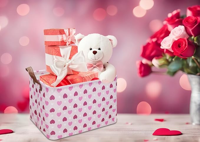 NTAOHAMPER Mothers Day Gifts Pink Purple Love Fabric Storage Basket Empty with Handles, Books Box, Baby Shower Baptism Lovely Storage24L(Pink Love)