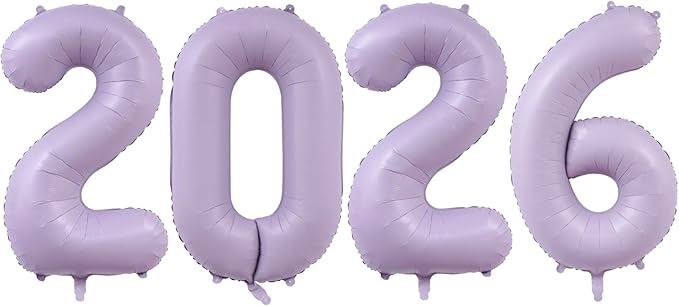 Huge Light Purple 2026 New Year Balloons 40 Inch Pale Lavender 2026 Mylar Foil Helium Number Balloons Christmas New Year Eve Graduation Party Decorations Supplies