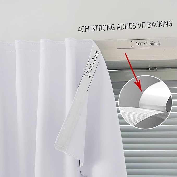 self Adhesive Curtains Portable Blackout Curtain Simple and Easy to Install Bedroom Window Thermal Lnsulated Kitchen Room Darkening Black Small Drapes, 47" W X 79" L, White, 1 Panel