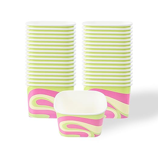 Coppetta 12 Ounce Dessert Cups, 50 Greaseproof Ice Cream Cups - Lids Sold Separately, For Hot And Cold Foods, Pastel Groove Paper Yogurt Bowls, Disposable, Sturdy - Restaurantware