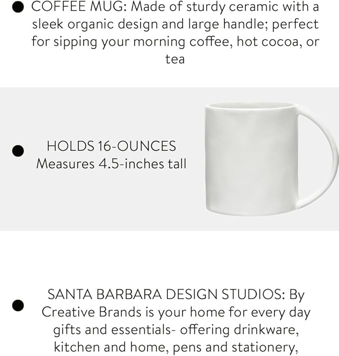 Santa Barbara Design Studio Artisan Ceramic Wide Handle Coffee Mug, 16-Ounce, Matte White
