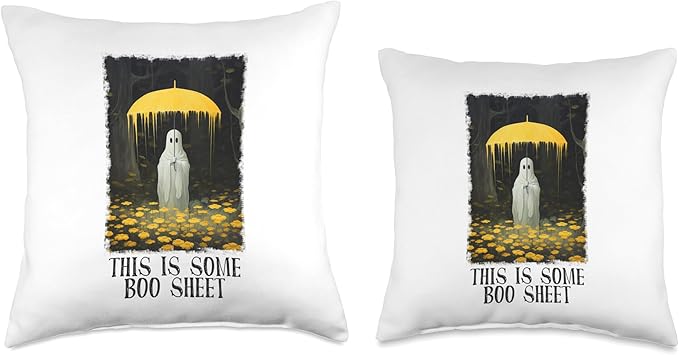 Halloween Spooky Ghost In The Forest Umbrella Boo Sheet Throw Pillow