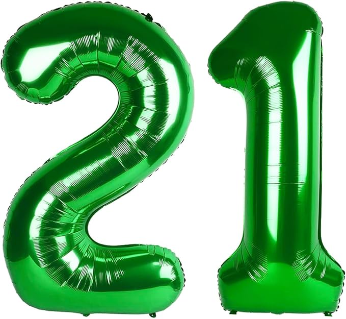 40 Inch 21 Number Balloons, Dark Green Birthday Decorations for Men Women, Birthday Balloon for 12 21st Photo Prop, Graduation, Celebration Party Decor